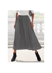 Lascana, Unisex, Lascana Maxirock mit Plisseefalten, edel gl&auml;nzende Ware, anthrazit, 34, Faltenrock aus edel gl&auml;nzender Ware