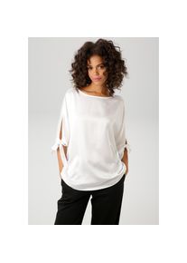 Aniston CASUAL , Schlupfbluse, mit raffinierten Cut-Out an den 3/4-langen Ärmeln , weiss , Bluse aus leicht glänzendem Satin