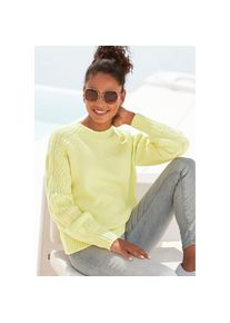 Lascana , Rundhalspullover, mit Zopfstrickdetails an den Ärmeln, farbenfroher Strickpullover , grün
