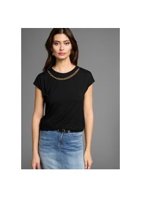 Laura Scott, Unisex, Rundhalsshirt mit goldfarbener Zierkette, schwarz, 36/38, Rundhalsshirt mit Zierkette - verspielter und romantischer Look