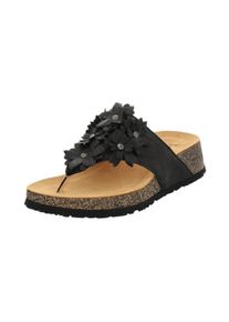 Think! , Damen , Zehentrenner »Koak« , Sommerschuh, Schlappen mit süsser Blumendekoration , schwarz , Zehentrenner mit 3 cm Absatz
