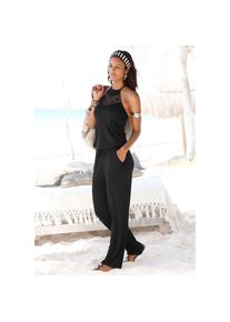 Lascana, Lascana Neckholder-Overall mit Spitzeneinsatz am Ausschnitt, sommerlicher Jumpsuit mit Taschen, schwarz, 34, N-Gr, Neckholder-Overall
