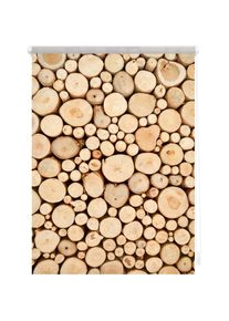 Seitenzugrollo »Klemmfix Motiv Holzstapel« Lichtschutz ohne Bohren freihängend bedruckt , braun , LICHTBLICK ORIGINAL , Obermaterial: 100% Polyester