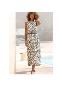 Lascana , Jerseykleid, mit Alloverdruck, Midikleid, hochgeschlossen, sommerlich-elegant , beige , Hoher Halsausschnitt mit Rüschenkante