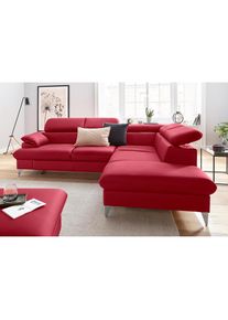 Polstergarnitur »Caluso L-Form«, Set bestehend aus: Ecksofa mit Kopfteilverstellung & Hocker , rot , COTTA