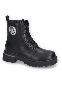 Dockers by Gerli , Schnürstiefel, Chunky Stiefel, Biker Boots Plateauboots mit Blockabsatz , silberfarben , Dockers-Schnürboots mit Smiley aus...