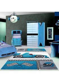 Kinderteppich »Kids 460« rechteckig 12 mm Höhe Kurzflor, Motiv Rennwagen, Auto, Spielteppich , blau , Ayyildiz Teppiche , Obermaterial: 100%...