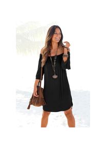 Lascana, Unisex, Lascana Blusenkleid mit Carmenausschnitt und 3/4-&Auml;rmeln, Sommerkleid, Strandkleid, Basic, schwarz, 36, N-Gr, Gummizug am Ausschnitt