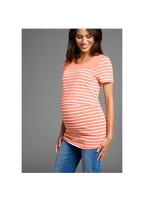 Neun Monate, Unisex, Umstandsshirt &raquo;Geringeltes Schwangerschaft und Still-Shirt&laquo;, f&uuml;r bequemes Stillen, aprikot geringelt, 44/46, Umstandsshirt aus 