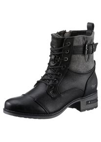 Mustang Shoes , Schnürstiefelette mit Innen-Reissverschluss , schwarz , Modische Stiefelette mit Schnürung und Zierschnalle