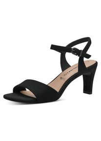 Tamaris , Sandalette, Trichterabsatz, Abendschuh mit verstellbarem Fesselriemchen , schwarz , Elegante Sandale in veganer Verarbeitung