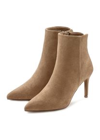 Lascana , Damen , High-Heel-Stiefelette in spitzer Form & Pfennigabsatz, Reissverschluss Stiefel VEGAN , beige , Mit femininem Pfennigabsatz und...