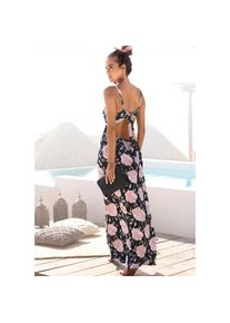 s.Oliver , Maxikleid mit tiefem Rückenausschnitt, Sommerkleid im Alloverprint, Strandkleid , bunt , Runder Halsausschnitt