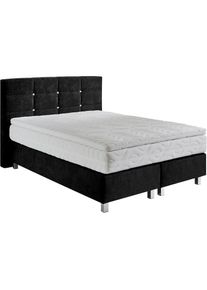 Boxspringbett mit Knöpfen in Kristalloptik, wahlweise mit Topper , schwarz , Westfalia Schlafkomfort