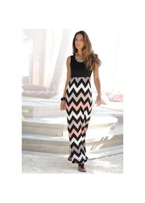 Lascana, Unisex, Lascana Maxikleid mit Zick-zack-Druck, Sommerkleid, Strandkleid, schwarz, rose, creme, taupe, 34, N-Gr, Runder Halsausschnitt
