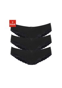 Lascana , Slip, (3er-Pack), aus elastischer Baumwolle mit zarter Spitze , schwarz , Lascana Bikinislip im 3er Pack