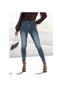 Lascana , High-waist-Jeans, mit sichtbarer Knopfleiste und Stretch-Anteil, Skinny, High Waist , blau , Hochgeschnittene Jeggings mit Knöpfen