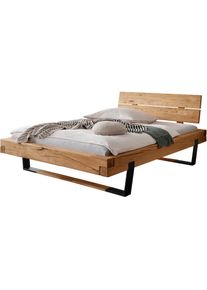 Home Affaire Massivholzbett »Ultima Balkenbett Doppelbett, Füsse Metallkufe mit Holzelement«, (hohe Belastbarkeit: 200kg je Seite), FSC -zertifizierte Wildeiche...