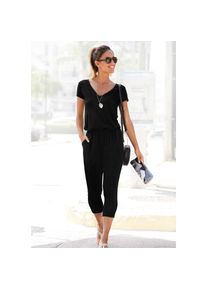 Lascana, Lascana 7/8-Overall mit V-Ausschnitt, kurz&auml;rmliger Jumpsuit, Basic, schwarz, 38, N-Gr, 7/8-Overall