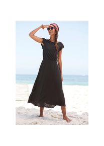 Beach Time Beachtime, Unisex, Midikleid aus Viskosejersey, kurz&auml;rmliges Sommerkleid, Strandkleid, Basic, schwarz, 38, N-Gr, Runder Halsausschnitt