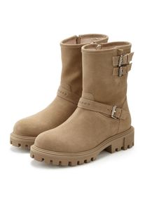 ELBSAND, Unisex, Stiefelette aus Leder mit trendigen Zierschnallen, Stiefel, Boots, beige, 39, Stiefelette mit modischen Zierschnallen