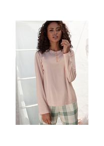 Vivance Dreams , Damen , Pyjamaoberteil mit Velvet-Knopfleiste , rot , Unifarbenes Langarmshirt