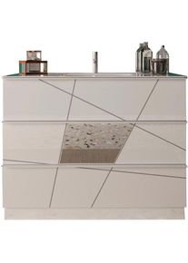 Welltime, Welltime Waschtisch &raquo;"Vittoria", 3 Schubk&auml;sten, Breite 100 cm&laquo; Soft-Close, inkl. Keramik-Einsatzbecken, Front m. Siebdruck u. Spiegel, wei&szlig;,