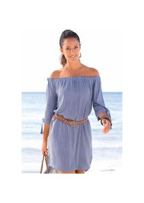 Lascana, Unisex, Lascana Blusenkleid mit Streifendruck und Carmenausschnitt, Sommerkleid, Strandkleid, blau, wei&szlig;, 36, N-Gr, Kurzes Sommerkleid aus 