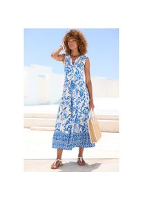 Lascana , Maxikleid, mit Blumenprint und Knopfleiste, Sommerkleid, Strandkleid , blau , Maxikleid mit rundem Halsausschnitt