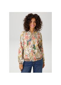 Aniston Casual, Unisex, Aniston CASUAL Blouson mit farbenfrohen Pfauen und Blumen bedruckt, sand, rot, orange, gr&uuml;n, blau, gelb, oliv, ocker, petrol, 