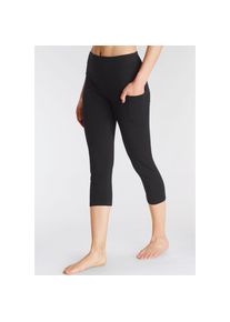 active by Lascana Lascana Active, Unisex, LASCANA ACTIVE 3/4-Leggings mit Handytasche, Loungewear, schwarz, 36/38, N-Gr, Caprihose mit Logoprint