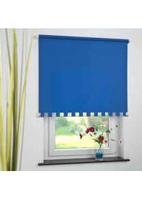 Seitenzugrollo Lichtschutz mit Bohren Volantrollo - eckiger Volant, Fixmass , blau , Liedeco , Obermaterial: 100% Polyester