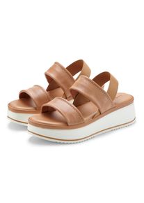 Lascana , Plateausandaletten »Sommerschuh, Sandale, Sandalette, offener Schuh,«, Sandalette aus Leder mit modisch bequemer Plateausohle , braun ,...