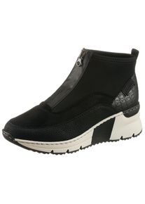 Rieker, Unisex, Schlupfboots Stiefelette, High Top Sneaker mit Reissverschluss auf der Vorderseite, schwarz, 40, Kn&ouml;chelhoher Keilsneaker in sportiver