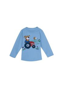 TRIGEMA , T-Shirt »Langarmshirt mit süssem Hund auf Traktor«, (1 tlg.) , blau , 95 % Baumwolle, Ringgarn supergekämmt, 5 % Elastan