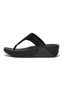 fitflop , Zehentrenner »LULU SHIMMERLUX TOE-POST SANDALS«, Keilabsatz, Sommerschuh, Schlappen in schimmernder Optik , schwarz , Mit weichem Zehensteg