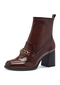Tamaris , Stiefelette, Blockabsatz, Partyschuh mit eleganter Zierkette und Logoemblem , braun , Schicke Stiefelette in modischer Karree-Form im...