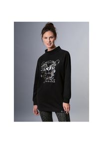 TRIGEMA , Mädchen,Damen , Sweatshirt »Longshirt mit schimmerndem Leo-Print« , schwarz , Leichte Sweat-Qualität