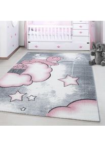 Kinderteppich »Kids 580« rechteckig 12 mm Höhe auch in rund, Teddybär, Sterne Design, Kurzflor , pink , Ayyildiz Teppiche , Obermaterial: 100%...
