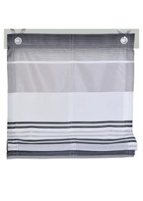 Kutti, Raffrollo &raquo;Jamaica&laquo; mit Hakenaufh&auml;ngung ohne Bohren freih&auml;ngend halbtransparent, Polyester, gewebt, Streifen, mit Edelstahlhaken, grau, 