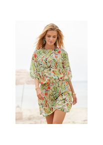 s.Oliver , Tunika, mit Blätterdruck, Strandmode, modisches Sommerkleid , grün , Lässiger Beachstyle