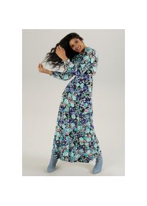 Aniston Selected, Unisex, Aniston SELECTED Maxikleid mit romantischem Rosendruck und R&uuml;schenverzierung, schwarz, lila, aqua, sanftes wei&szlig;, hellbraun, 