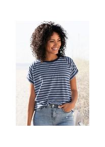 ELBSAND , Damen , Kurzarmshirt »Caira« mit Streifen, T-Shirt aus Baumwoll-Mix, sportlich und bequem , grau , Runder Halsausschnitt mit offenem...