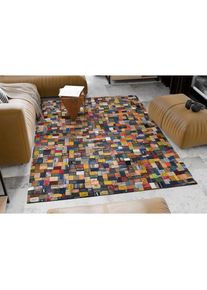 OCI Die Teppichmarke, OCI DIE TEPPICHMARKE Lederteppich &raquo;Labelstar&laquo; rechteckig 3 mm H&ouml;he echtes Leder, UNIKAT, handgen&auml;ht, Patchwork Design aus 