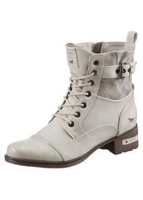 Mustang Shoes , Schnürstiefelette, mit Innen-Reissverschluss , weiss , Modische Stiefelette mit Schnürung und Zierschnalle
