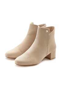 Lascana, Unisex, Lascana Stiefelette mit bequemen Blockabsatz, Ankle Boots, Stiefel VEGAN, beige, 42, Bequemer Blockabsatz