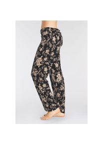 Buffalo, Unisex, Haremshose mit gerafftem Umschlagbund, schwarz mit blumen, 44/46, N-Gr, Mit komfortablem gerafftem Umschlagbund