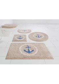 Badematte »Port Louis«, rutschhemmend beschichtet, fussbodenheizungsgeeignet, Design mit Anker, maritim, Made in Europe , beige , Grund
