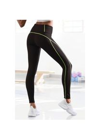 active by Lascana LASCANA ACTIVE , Damen , Leggings mit Kontrastnähten und breitem Bund , schwarz , Baumwoll Leggings mit Kontrastnähte