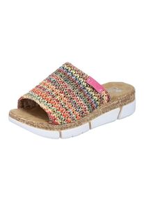 Rieker , Damen , Pantolette , Keilabsatz, Sommerschuh, Schlappen im Sommerlook , bunt , Pantolette in bunter Flecht-Optik